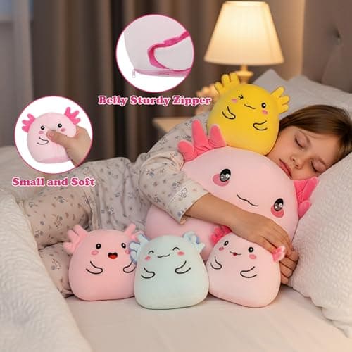 Axolotl Plush with 4 Babies Inside - 13 Inch Mommy Axolotl Plush Interactive 4 Colorful Baby in Tummy 5-Piece Cute Big Axolotls Adopt Toy Plushies for Girls Boys 0-8 Kids Birthday Baby ShowerGift view 6