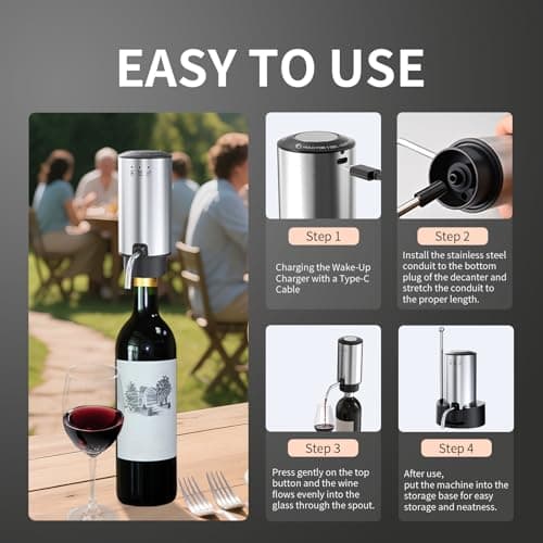 Rechargeable Wine aerator Electric Wine Decanter, Automatic Wine Dispenser withStorage Base,Two Modes:long press to continuously Dispense wine/single press to Dispense75ml of Wine view 2