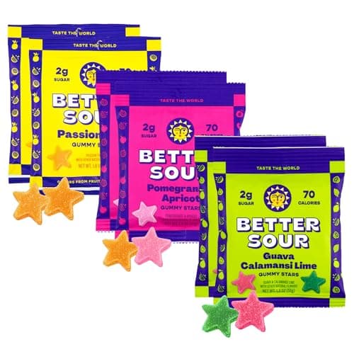 Better Sour Variety Pack, Guava Calamansi, Pomegranate Apricot, and Passion Fruit Sour Gummy Stars, Bold Fruit Flavor, mouthwatering Sour Candy, Vegan and Gluten-Free Treats, 6 Pouch Set — image 1