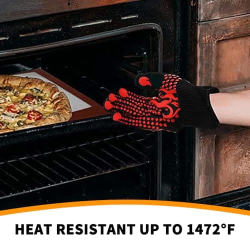 FAMILY'S BACKYARD Oven Mitts，Oven BBQ Gloves 1300° Degree F Heat Resistant Grilling,Suitable for Barbecue, Oven, Baking, Cooking, Camping, Fireplace and Other Scenarios view 4