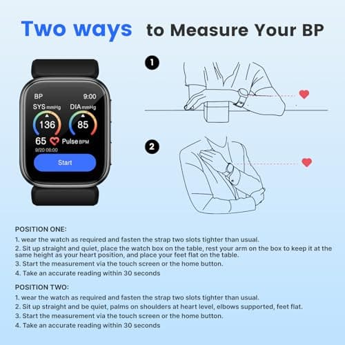 BP Doctor Smart Watch Blood Pressure, 1.95'' Blood Pressure Watch with Air Pump Cuff, Watch with Blood Pressure Sleep Monitor Sports Tracking for Android iOS Supports Data Sharing, Reminder Monitoring view 2