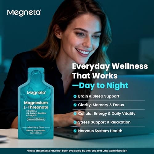 Magnesium L-Threonate Liquid, 2,000 mg, Liposomal Delivery, 30 Packets | 2,000 mg Magnesium L-Threonate, Supports Memory, Focus, Calm & Sleep With Urolithin A, ALCAR, Omega-3 view 6