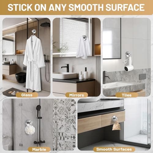 Fenas Large Suction Cup Hooks, Heavy Duty 15lb Holds Towel & Robe, No-Drill Shower Bathroom Hooks for Tile Wall Glass Mirror, Mounts on Smooth Non-Porous Surfaces (2 Pack, Brushed Nickel) view 4