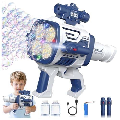 Automatic Refill Bubble Machine Gun - Rechargeable Bazooka Bubble Gun for Kids with Colorful Lights, Electric Bubble Blaster Shooter Toys for Outdoor Wedding Birthday Party Boys Gifts, Blue