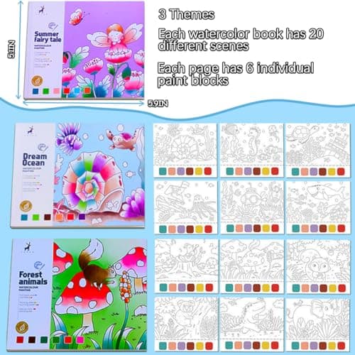 JUNQIU 3Pack Water Color Paint Sets for Kids, Paint With Water Books, Pocket Watercolor Painting Book, Arts and Crafts for Girls Gifts,Stocking Stuffers For Kids view 5