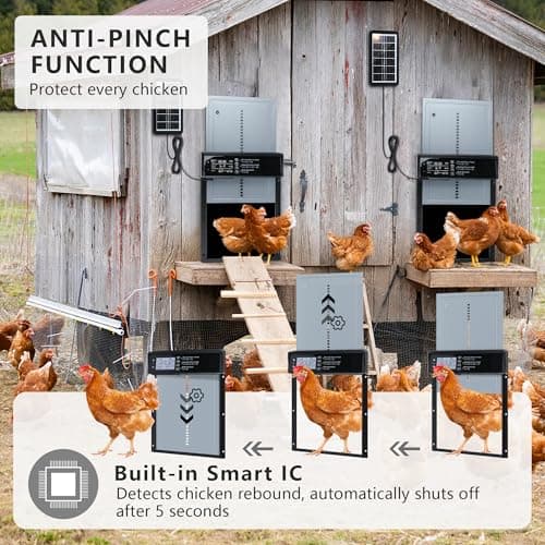 Automatic Chicken Coop Door Solar Powered, LCD Screen Electric Chicken Coop Door with Timer & Light Sensor, 4 Modes Solar Chicken Coop Door, Anti-Pinch & Door Pry Warning Coop Door with Remote Control view 3