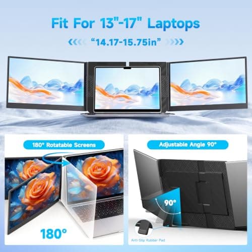 BKVOO Laptop Screen Extender 15.6" FHD 1080P IPS Ultra-Slim Triple Monitor | Extra Screen for Laptops 13''-17.3'', Plug & Play via USB-C/HDMI, Portable Travel Dual Monitor for Win/Mac/Android/PS5/Chrome view 5