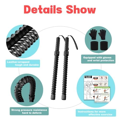 Ropeless Battle Ropes – Weighted Portable Workout Ropes for Home Gym, Cordless Jump/Arm Exerciser with Non-Slip Gloves & Training Poster – HIIT, Low-Impact Cardio & Strength/Muscle Training(2PCS) view 2