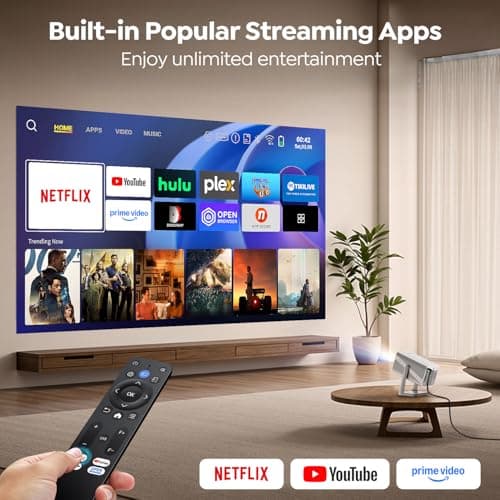 [4K Support/Auto Focus/360°Adjustable Stand]Smart-Projector-4K with WiFi 6 and Bluetooth5.2, Native 1080P Mini Portable Projector, Dolby Audio, TOPTRO Outdoor Movie Proyector Compatible with Netflix view 2