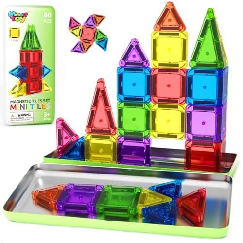 40PCS Mini Magnetic Tiles Toddler Travel Essentials Toys with Case Set, Magnetic Building Blocks Kids Games, Montessori Preschool Education Sensory Toys for 3 4 5 Year Old Boys Girls Birthday Gifts — image 1