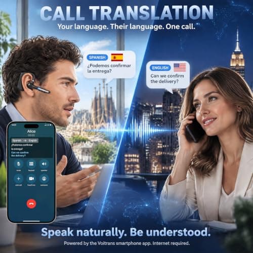 Bluetooth Headset for Work Calls & Live Streams, AI Translator Earbuds | 122H Playtime, 800mAh Charging Case, Hands-Free Phone Call Translation Wireless Earpiece with Mic for Driving Trucker Office view 4