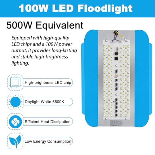 UPWATT 100W LED Flood Light, 6400LM 500W Equivalent Work Light for Warehouse, Construction Site, 6500K Daylight White view 2