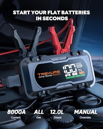 8000A Car Battery Jump Starter, Battery Jumper Starter Portable (All Gas/12L Diesel), 27000mAh 65W Charging Jump Box, Portable Car Jump Starter with 160W DC, 600LM Light, Extended Jumper Cables view 2