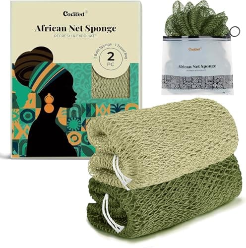 CORATED African Net Sponge Authentic, Shower Loofah Exfoliating Bath Sponge, Body Scrubber for Women Daily Use Body Care, Travel Portable Bath Accessories for Bathroom (Olive Green & Light Green) — image 1