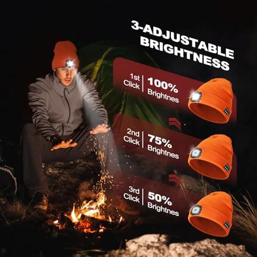 SYMNTEM Gifts for Men, Rechargeable Bluetooth Music Unisex Beanie Hat with Light, Valentines Day Gifts for Him, Birthday Gifts for Men, Women, Orange view 3