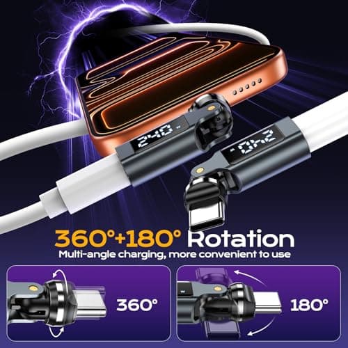 USB C Adapter [2-Pack], PD 240W USB C 90 Degree Adapter with LED Digital Display, 360 & 180 Degree C to C Adapters for iPhone 17/16/15, MacBook Pro/iPad Series, Samsung Galaxy, Tablet, Laptop view 3