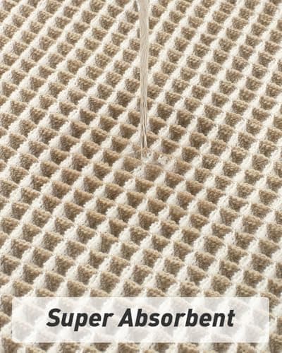 AMOAMI Upgraded Waffle Bath Mat, Super Absorbent Non Slip Bath Mats for Bathroom Floor, Machine Washable Bathroom Rugs with Tassels, Rubber Backed Bathroom Mats, Ultra Soft, 17" x 24",Brown & Cream view 3