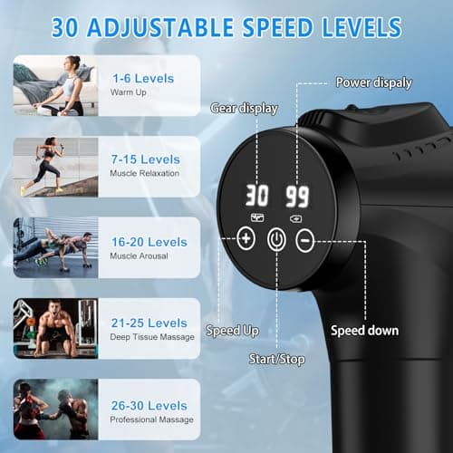 APHERMA Massage Gun, Muscle Massage Gun for Athletes Handheld Electric Deep Tissue Back Massager, Percussion Massage Device for Pain Relief with 30 Speed Levels 9 Heads Black view 2