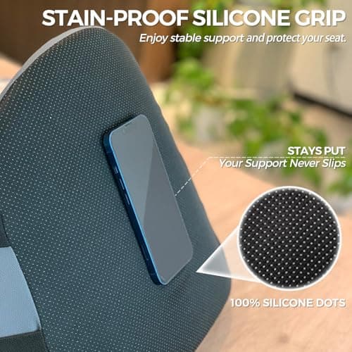 MXPOLY Lumbar Support Pillow for Office Chair & Car Seat - Temperature Stable Memory Foam for Lower Back Pain Relief, Non-Slip Back Cushion with Dual Straps for Desk Workers & Drivers (Grey) view 3