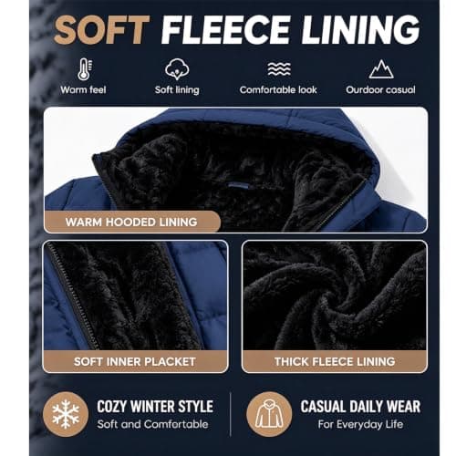 Men's Long Winter Coat Warm Fleece Lined Quilted Parka Jacket view 3