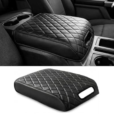 FREESOO Center Console Armrest Cover for Ford F150 2015-2020, Compatible with 2017-2022 F250 F350 F450 F550, 2018-2024 Expedition, PU Leather Cushion Thick Pad, Black (Bucket Seat Only)