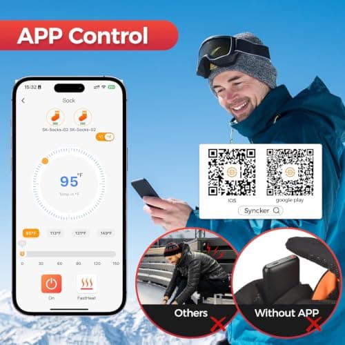 Heated Socks for Men Women, 7000mAh Rechargeable Battery Electric Heating Socks with APP Control Washable Winter Warm Socks for Foot Warmer Outdoor Fishing Hunting Ski Cycling Hiking Camping view 2