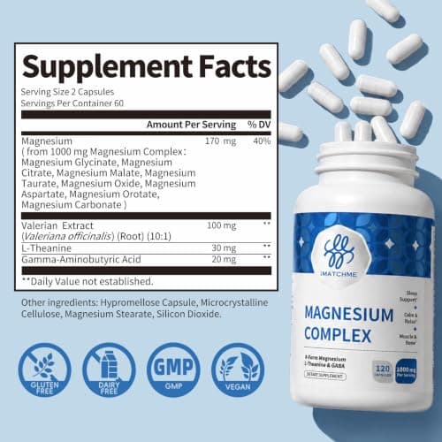 Magnesium Complex 1000mg with Glycinate, L-Theanine & GABA, Vegan 120 Count view 3