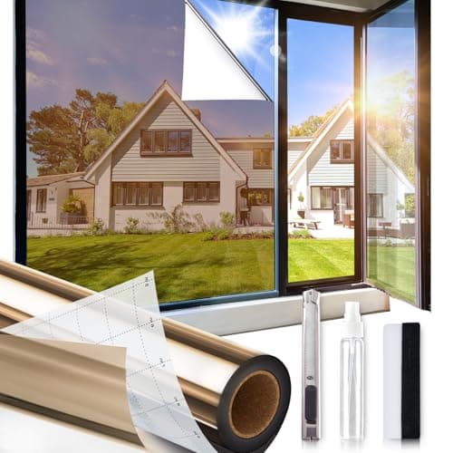 One Way Privacy Window Film,Sun Blocking Window Film with 3 Tools, Heat & UV Blocking Window Tint Film for Home, Easy Install DIY Office Window Covering See Out Not in (17.5 x 78.7Inch, Brown) — image 1