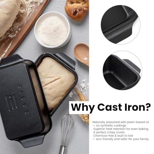 RYEDE Cast Iron Duct Oven for Sourdough Bread baking, 9×5 Loaf Pan with Lid, Bread Pans for Homemade Bread, 2 in 1 Dutch Oven Pot with Lid, Pre-Seasoned (4.5 QT) view 4