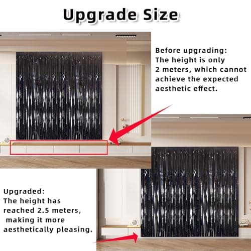 2 Pack 3.2ft x 8.2ft Black Metallic Tinsel Foil Fringe Curtains Door Streamer Photo Booth Backdrop for Birthday Wedding Engagement Baby Shower Bachelorette Christmas Party Supplies Decorations (Black) view 3