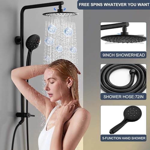 SonTiy Matte Black Rain Shower Head System with Handheld Spray, 360° Adjustable Shower Arm Exposed System with Height Adjustable Holder and 72Inch Long Shower Hose for Whole Family view 4