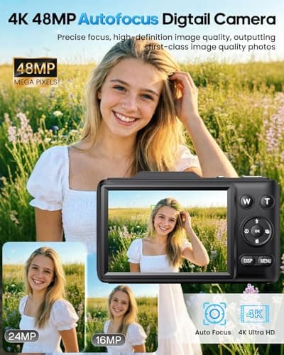Digital Camera 4K for Kids-48MP Autofocus Vlogging Camera with 32GB Card, 16X Zoom, Anti-Shake, Compact Point and Shoot Camera for Teens Beginners, Birthday Gift Black view 5