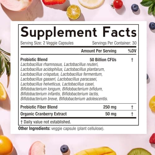 Doctor's Recipes Women's Probiotic, 60 Caps 50 Billion CFU 16 Strains, with Organic Cranberry, Digestive Immune Vaginal & Urinary Health, Shelf Stable, Delayed Release, No Soy Gluten Dairy view 2