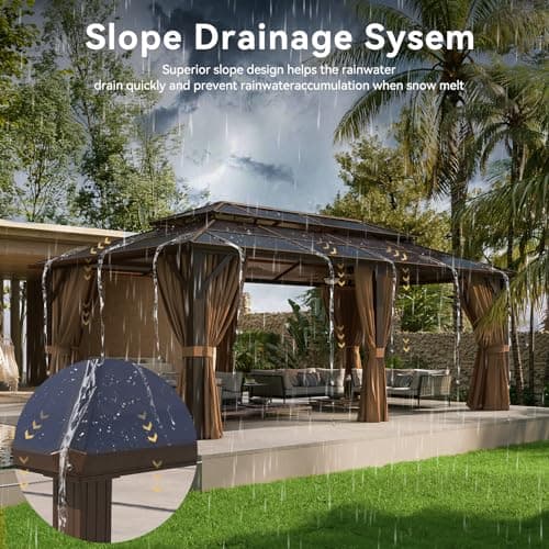 Aoxun 12'x20' Hardtop Gazebo, Aluminum Frame Permanent Pavilion with Curtains and Netting, Outdoor Polycarbonate Double Roof Canopy, Designed for Garden, Lawns, Patio view 3
