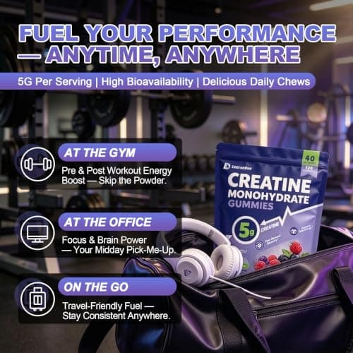 Creatine Gummies for Women & Men, 5g Creatine Monohydrate Gummies, 120 Ct | Third Party Tested Chewable Creatine, Pre-Workout Supplement for Muscle Strength & Recovery, Sugar Free, Mixed Berry Flavor view 5