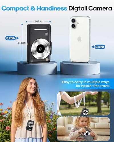 Digital Camera 4K for Kids-48MP Autofocus Vlogging Camera with 32GB Card, 16X Zoom, Anti-Shake, Compact Point and Shoot Camera for Teens Beginners, Birthday Gift Black view 2