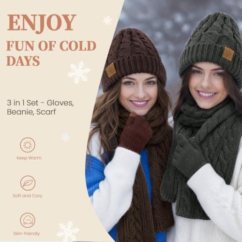 Winter Hat Scarf and Gloves Set Women Men 3-In-1 Set Knit Warm Soft view 6