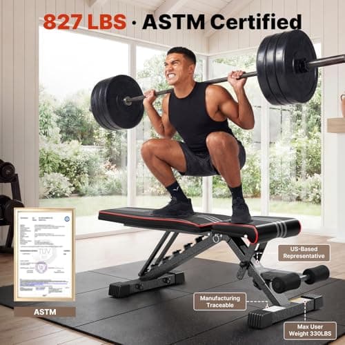 YOLEO Adjustable Weight Bench for Home Gym, ASTM-Certified 827LBS, 98% Pre-Assembled, Foldable Gym Bench with 84 Positions Incline Decline Flat, Wider Seat view 2