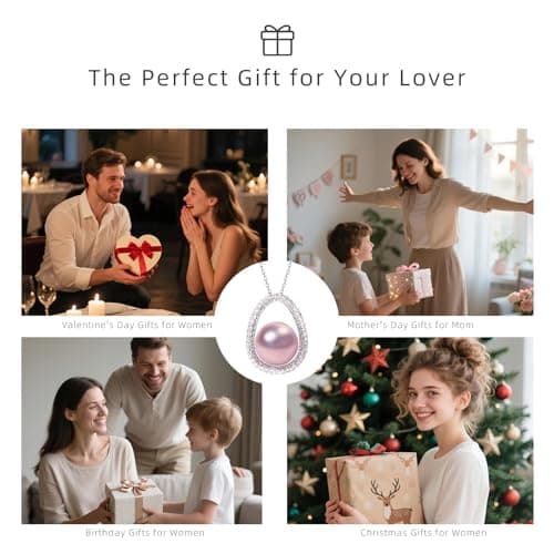 Pink Pearl Necklace for Women, 12mm Freshwater Pearl Jewelry with Purple Single Pendant | with 925 Sterling Silver 18" Chain, Gift for Valentine's Day, Mother's Day, Wife, Mom, Anniversary view 6