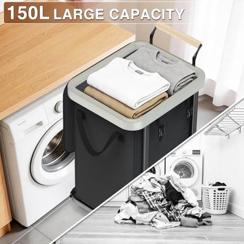 Laundry Hamper with Lid,150L Rolling Laundry Basket with Wheels & Handle view 6
