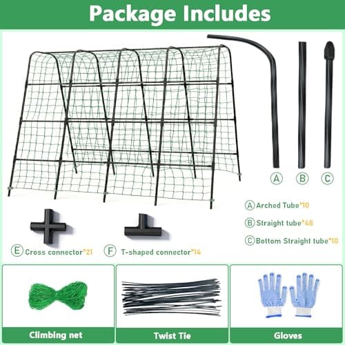 Garden Arch Trellis for Climbing Plants, Plastic-Coated Steel Trellis with Easy-Connect System, Includes Net, Ties & Gloves, Outdoor Plant Support for Vegetables (63" L x 63" H) view 4