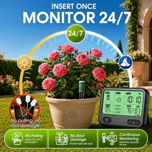 4-in-1 Soil Moisture Meter for Plants ,Soil Temperature /Moisture /Sunlight Time, Large Screen, Garden Soil Tester for Lawn, Farm, Houseplants，Wireless Indoor/Outdoor Plant Water Meter (Dark Black) view 6