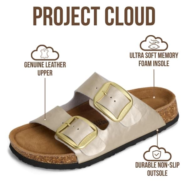 Project Cloud 100% Genuine Leather Flat Sandals for Women 2026 Comfortable Beach Essentials Womens Sandals Memory Foam Vacation Essentials Slides for Women Footwear (Santorini) view 3