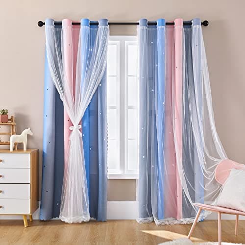 XiDi Blackout Curtains for Girls Bedroom Decor, Ideal for Kids Room with Unicorn Theme Princess Room Decor 84 inch Length Curtain 2 Panels Set Pink/Grey/Blue view 1