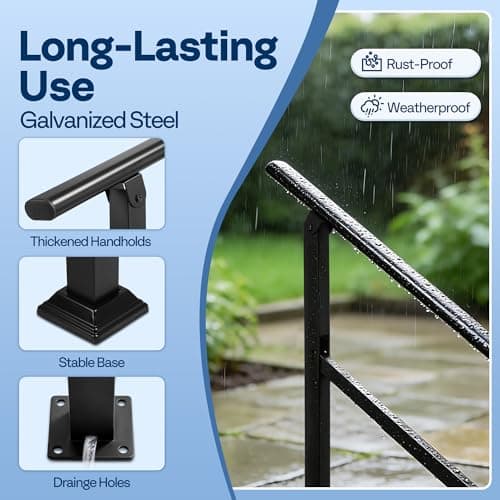 VIVOHOME Adjustable Outdoor Handrails - Durable Galvanized Steel, Black Oval Design for Porch, Deck & Stairs, 2-Pack for 2 Steps view 3