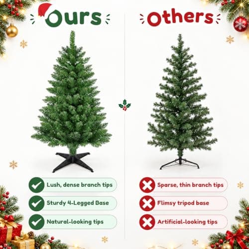 3FT Artificial Small Christmas Tree, Premium PVC Tips, Easy Assembly Metal Hinges & Foldable Base, Mini Christmas Tree for Tabletop, Home, Office, Indoor and Outdoor Decor, Christmas Decoration view 4