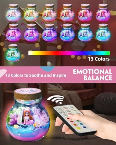Winnrok Mermaid Terrarium Kit for Girls - DIY Night Light Craft with 13-Color LED, Remote & Timer. Ideal Easter Basket Stuffers, Birthday Gift for Kids Ages 4-8-12. Create Underwater Garden view 5