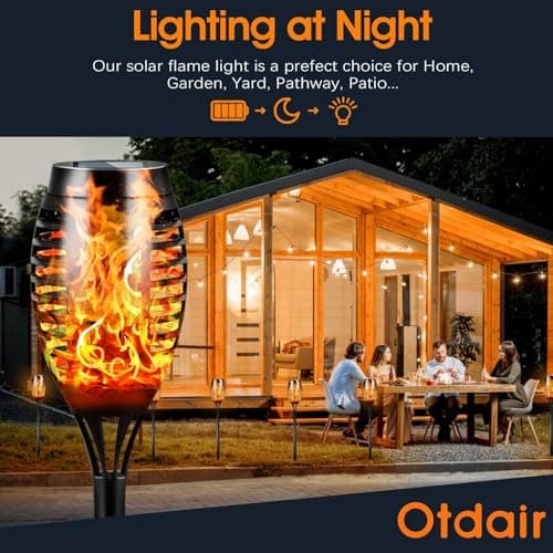 Otdair Solar Lights Outdoor Waterproof, 12LED Tiki Torches for Outside with Flickering Flame, Solar Torch Light for Garden, Patio, Yard, Pathway, 6 Pack view 2