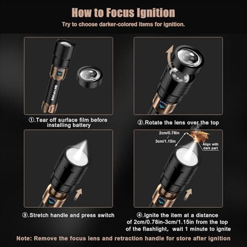 SKYFIRE Rechargeable Flashlights High Lumens with Ignition Lens &3 Colors Light,10000mAh LED Super Bright Flashlight, Zoomable,4Modes,Waterproof Tactical Flash Light for Outdoor,Home &Gift view 5