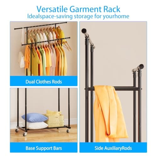 ecobedding Garment Rack with Wheels, Portable Clothing Rack for Bedroom, Closet, and Laundry Room view 3